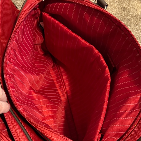 Chaps Red Tote with Brown Trim and Dual Handles - Picture 7 of 11